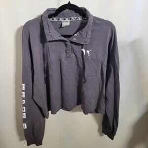 Women’s Pink Crop Top Grey Sweater, Size Large